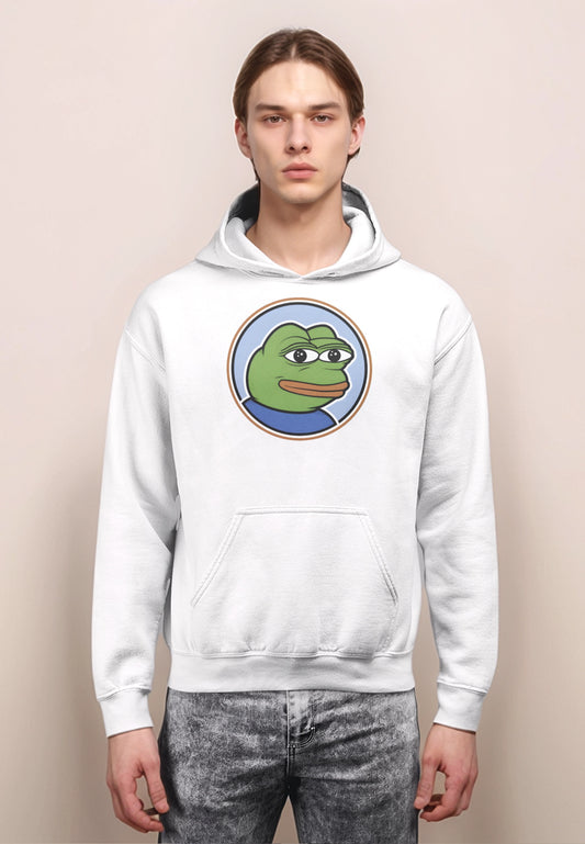 Pepe Circle Heavy Blend Hoodie - S / White - Pepe Merchandise